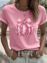 T-shirt rose de soutien de sensibilisation au cancer du sein à imprimé citrouille pour femmes
